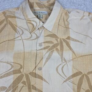Tommy Bahama Shirt Mens 2XL Beige Floral Button Up Short Sleeve Hawaiian Beach